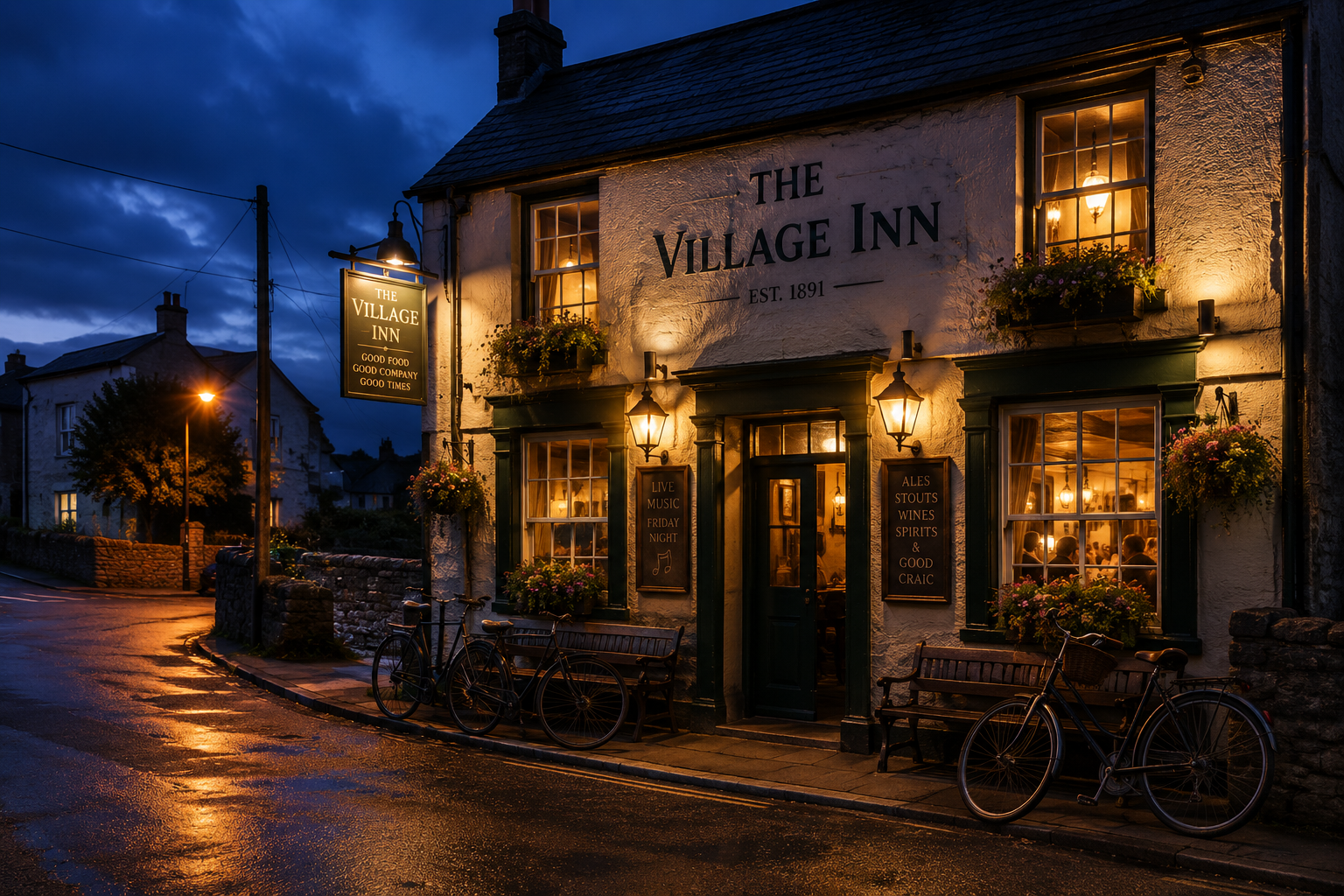 Village pub at dusk