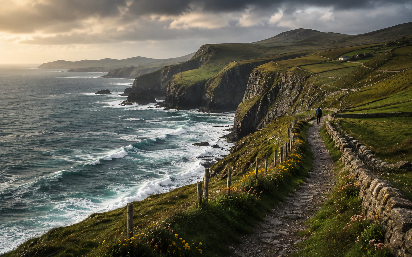 Hiking trail along Irish cliffs