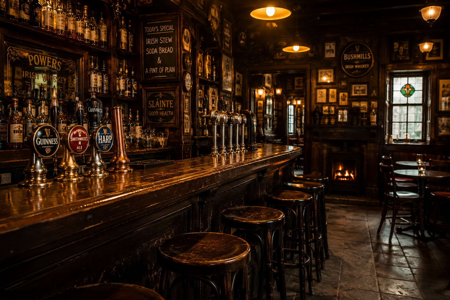 The interior of a traditional Irish pub