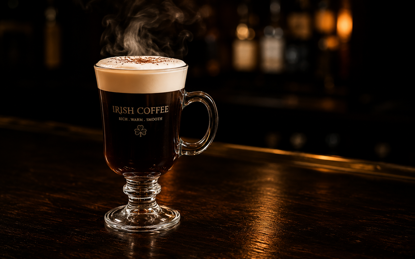 Irish coffee in a glass mug
